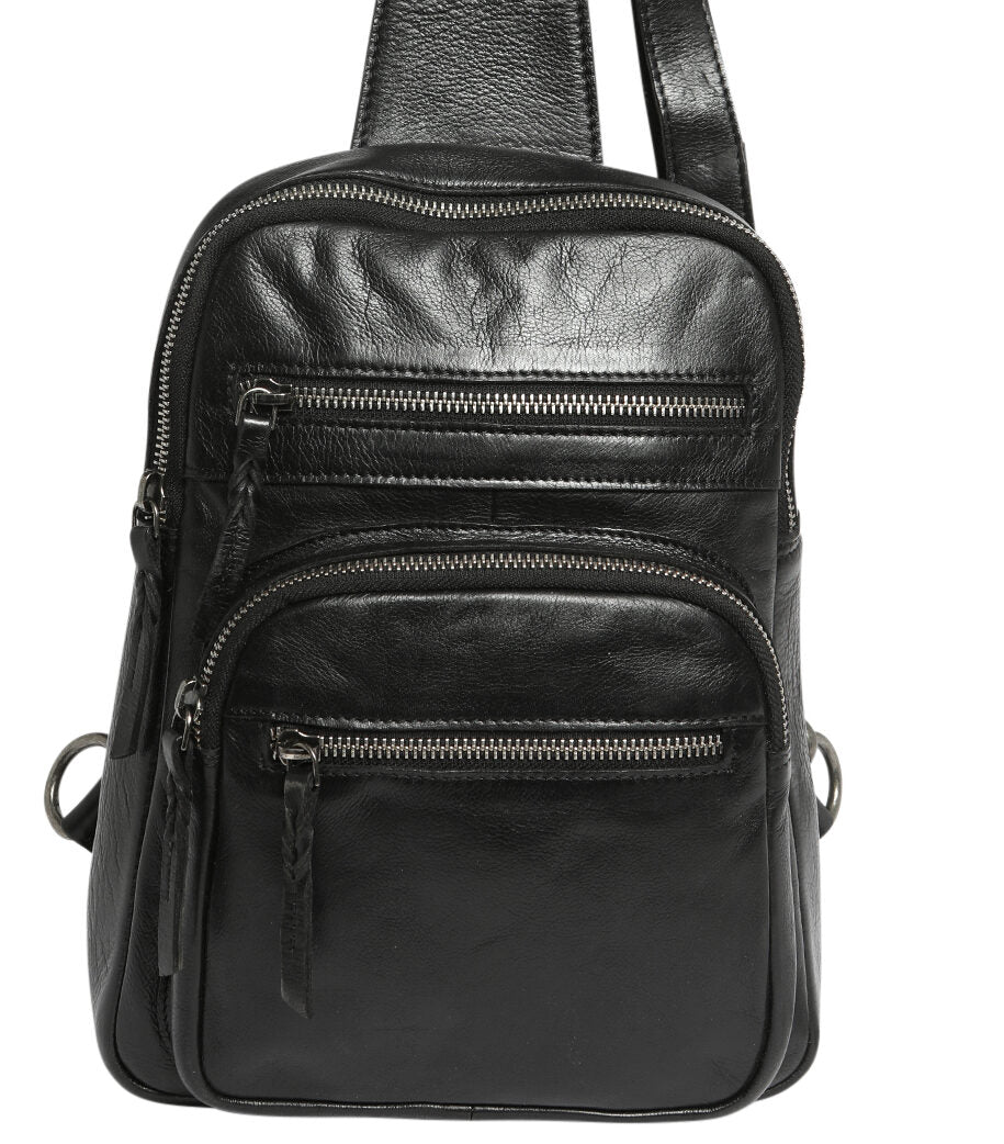 Ladies Leather Cross Body Sling Bag 7638 Black