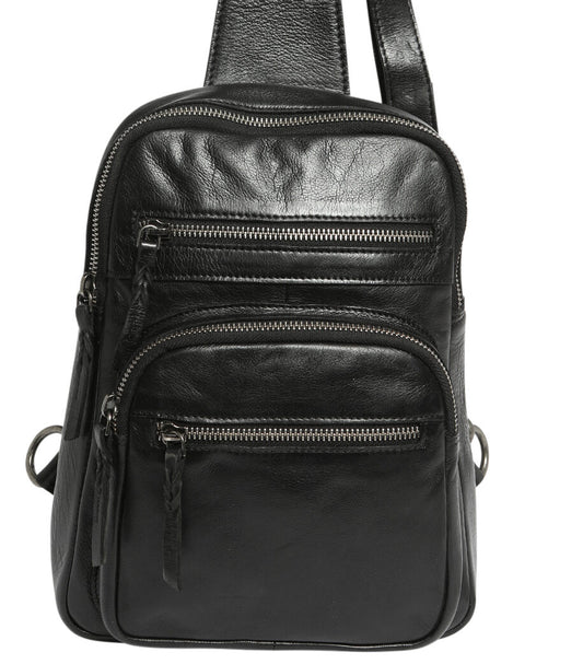 Ladies Leather Cross Body Sling Bag 7638 Black
