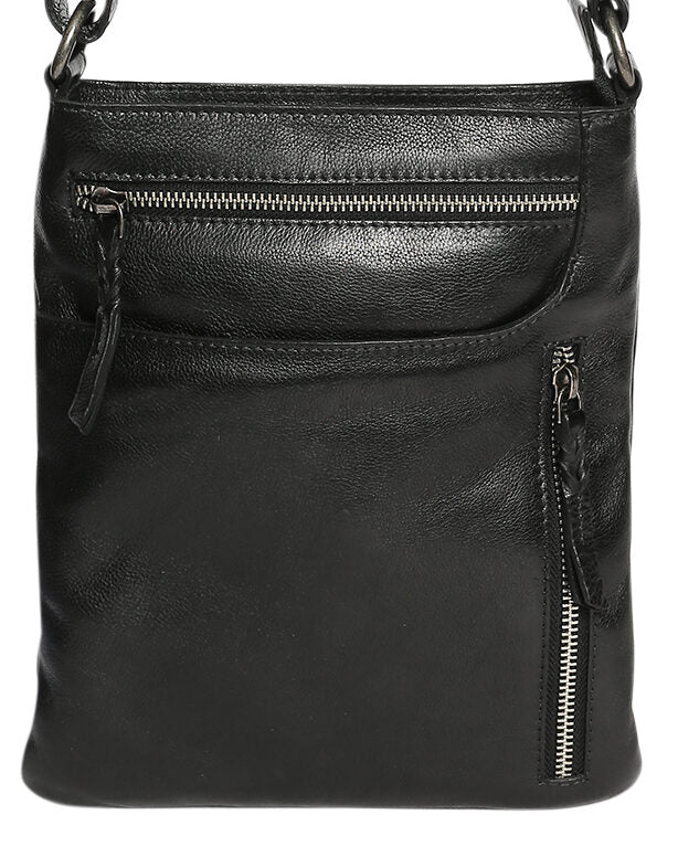 Ladies Leather Shoulder/Cross Body Bag 7688 Black