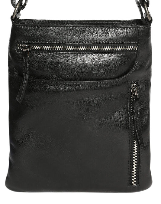 Ladies Leather Shoulder/Cross Body Bag 7688 Black