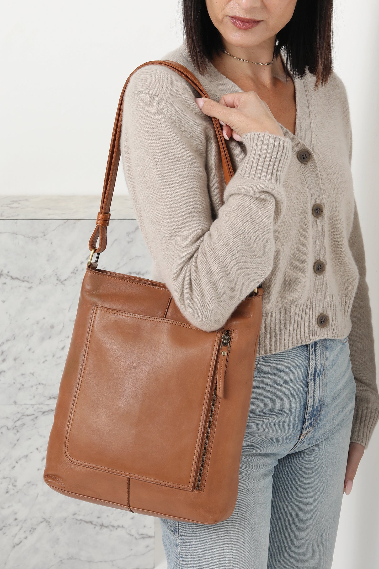 Ladies Leather Hobo/Cross Body Bag - New Arrivals 7884 Tan