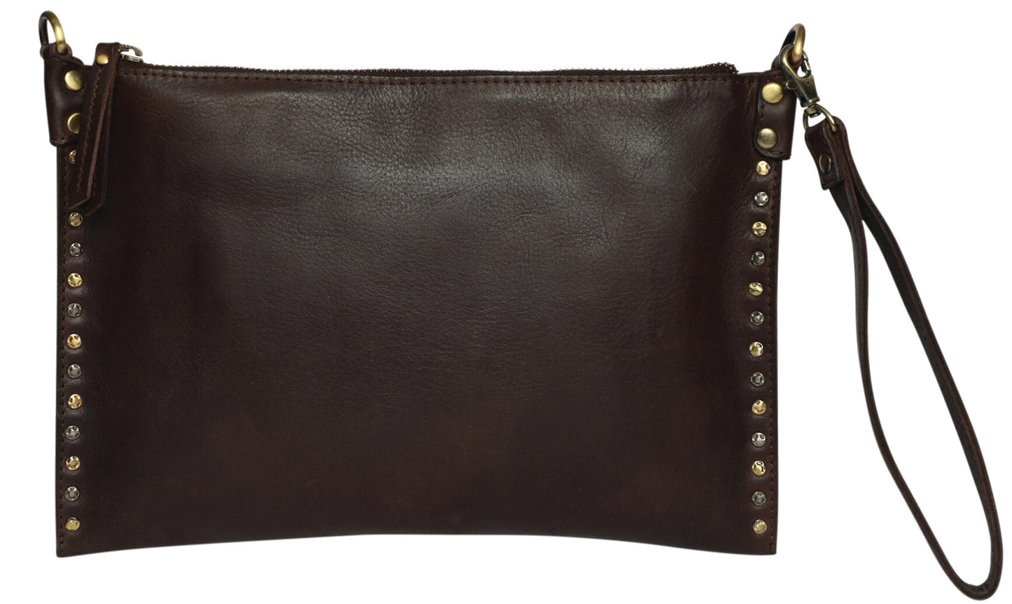Ladies Leather Cross Body, Leather Wristlet - New Arrivals Style 7892 Brown