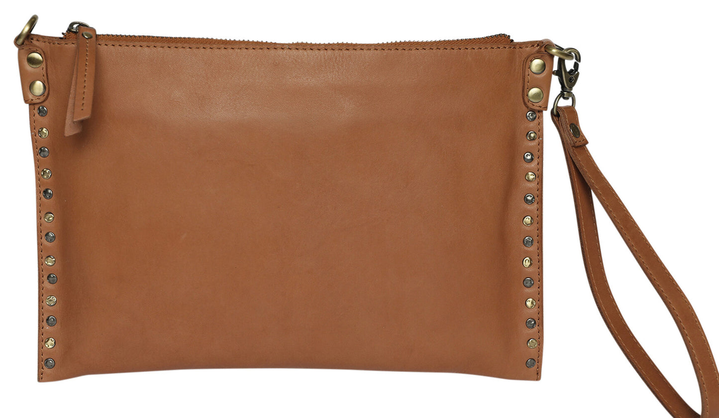 Ladies Leather Cross Body, Leather Wristlet - New Arrivals Style 7892 Tan