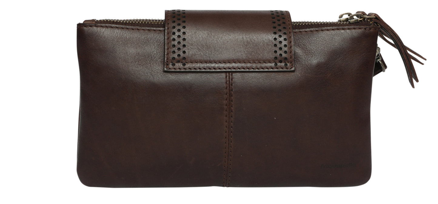 Ladies Leather Wristlet and Leather Cross Body Style 7899 Brown
