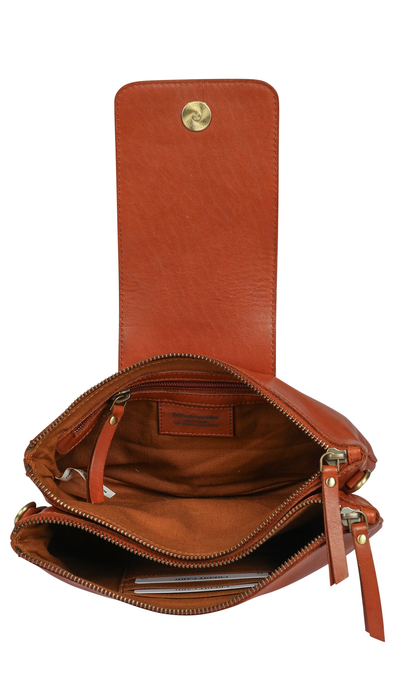 Ladies Leather Wristlet and Leather Cross Body Style 7899 Cognac