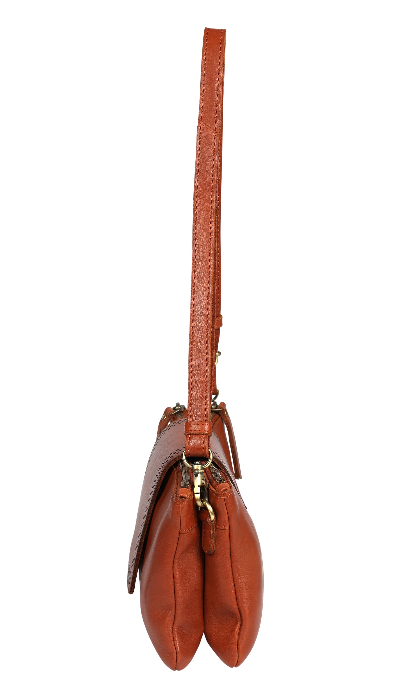 Ladies Leather Wristlet and Leather Cross Body Style 7899 Cognac
