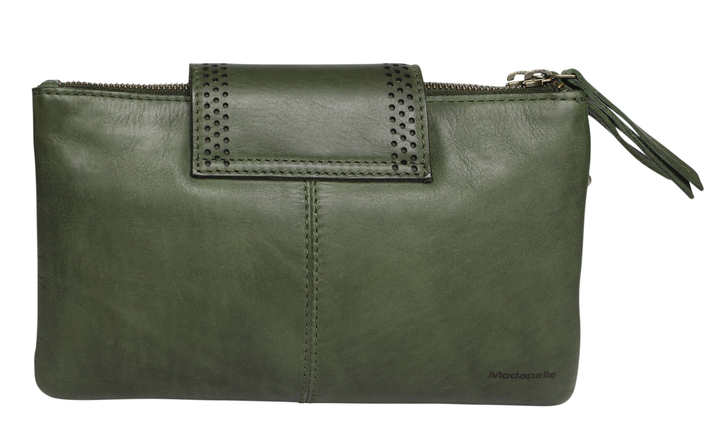Ladies Leather Wristlet and Leather Cross Body Style 7899 Olive