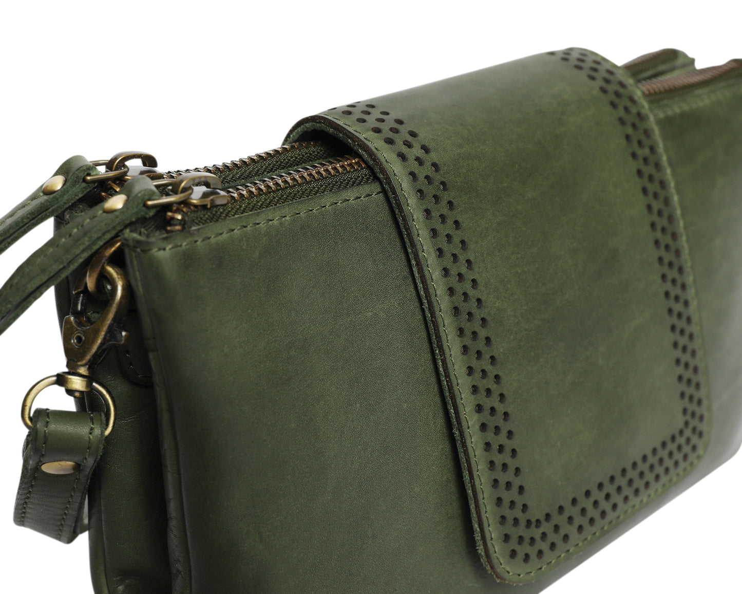 Ladies Leather Wristlet and Leather Cross Body Style 7899 Brown