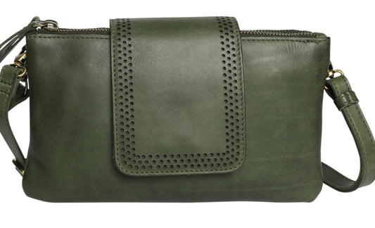 Ladies Leather Wristlet and Leather Cross Body Style 7899 Olive