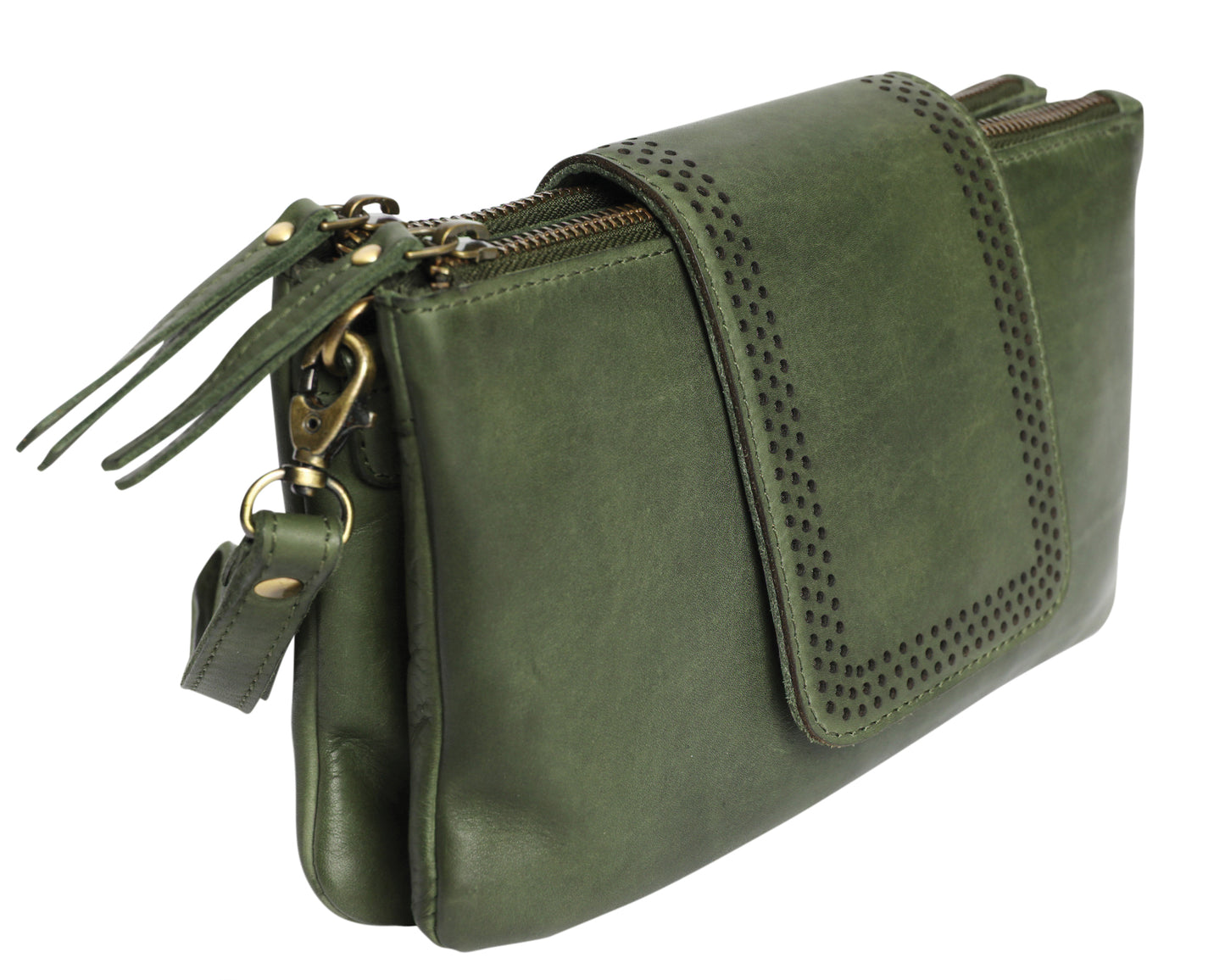 Ladies Leather Wristlet and Leather Cross Body Style 7899 Olive