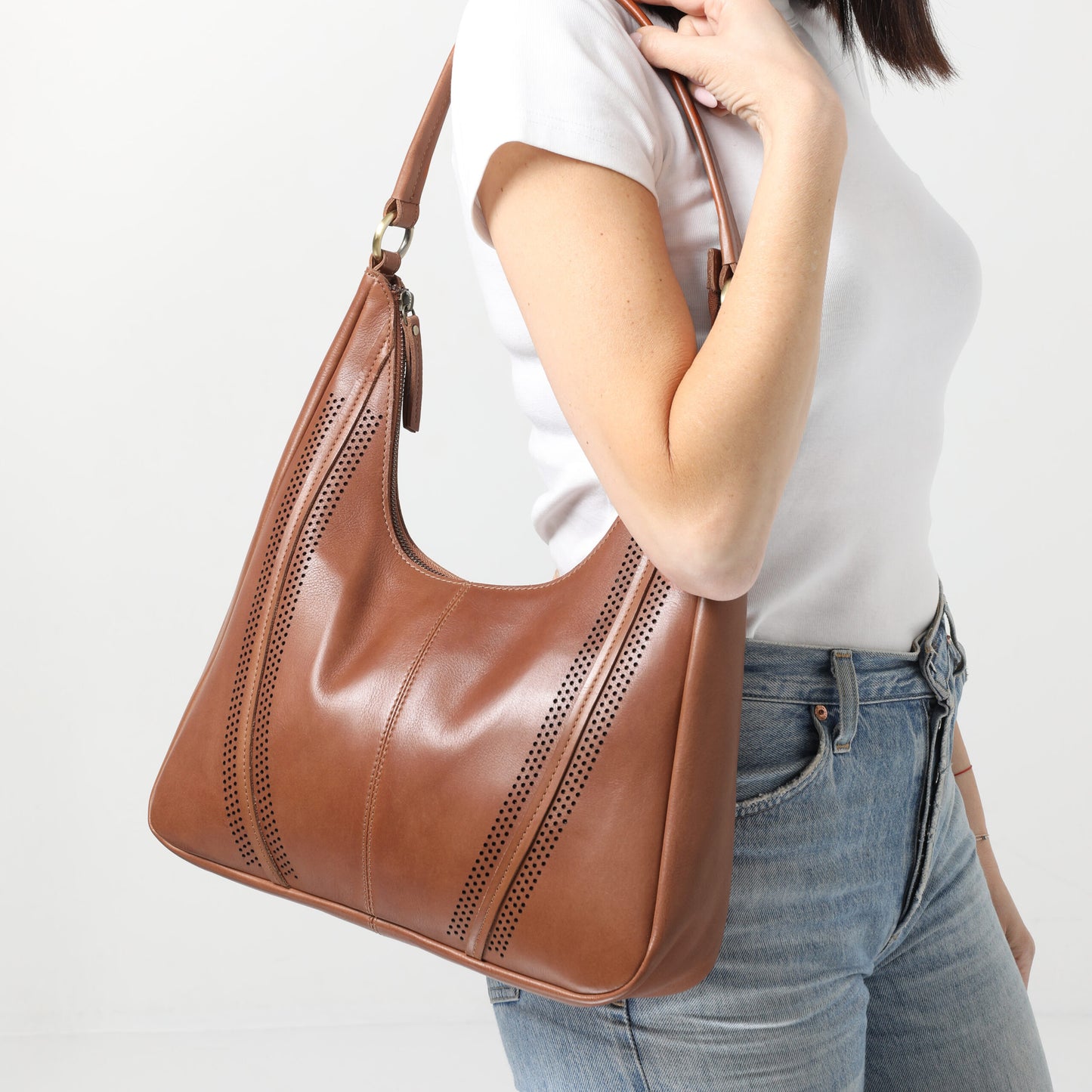 Ladies Leather Shoulder Bag/Hobo Style 7898 Tan
