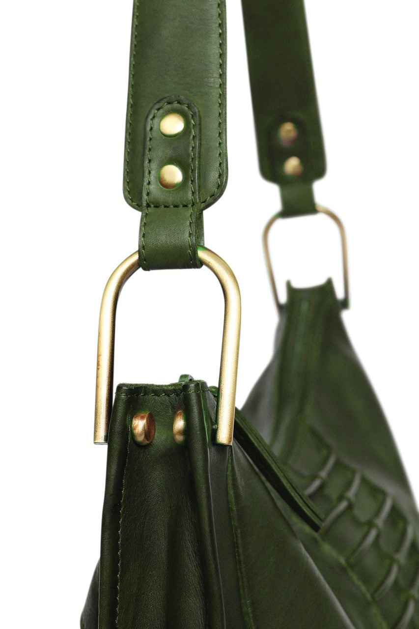 Ladies Leather Shoulder Bag/Hobo Style 7889 Olive