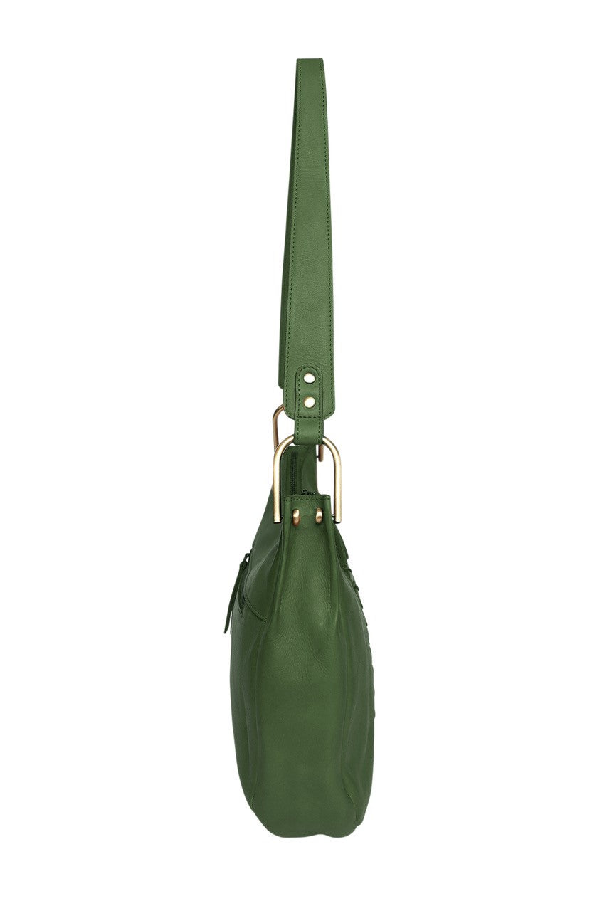 Ladies Leather Shoulder Bag/Hobo Style 7889 Olive